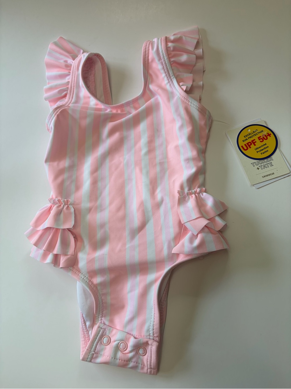 Tucker Pink and White Striped Ruffle Skirt One-Piece Swimsuit
